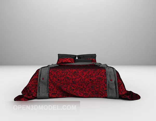 Red Pattern Double Bed Furniture 3d model Red Pattern Double Bed Furniture 3d model
