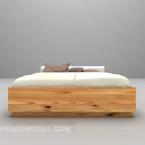 Wood Bed With With Blanket 3d model