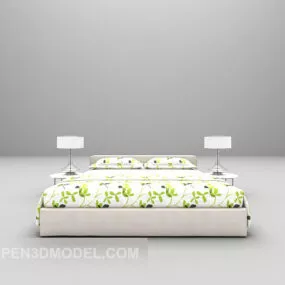 White Bed With Blanket Floral Texture 3d model