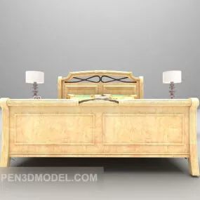 Yellow Wood Bed Furniture 3d model