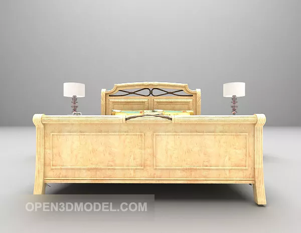 Yellow Wood Bed Furniture 3d model Yellow Wood Bed Furniture 3d model