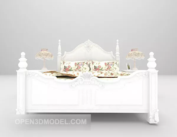 European White Poster Bed Furniture 3d model European White Poster Bed Furniture 3d model