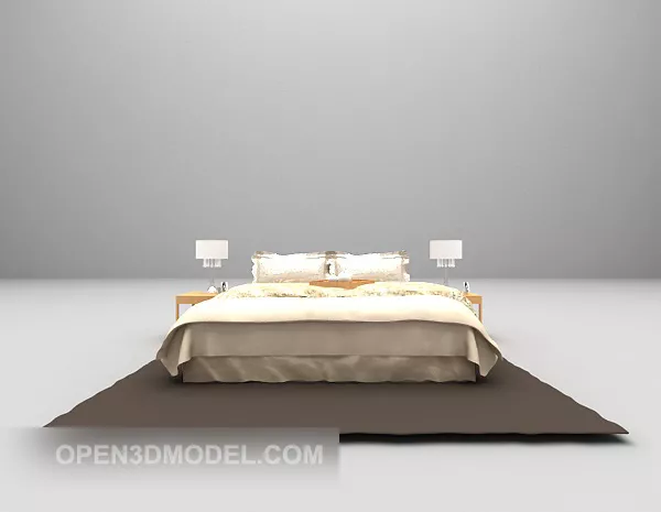 Beige Color Bed With Brown Carpet Furniture 3d model Beige Color Bed With Brown Carpet Furniture 3d model