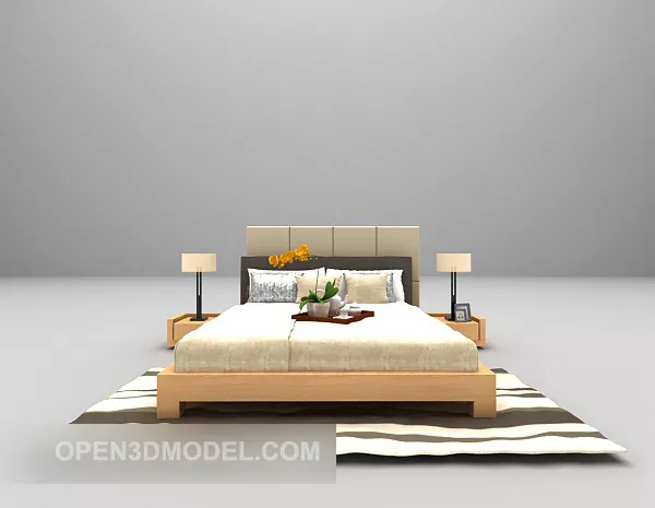 Grey Wooden Bed With Carpet Furniture 3d model Grey Wooden Bed With Carpet Furniture 3d model
