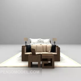 Bed Sofa Table Carpet Combination Set 3d model