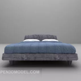 Modern Double Bed Blue Blanket 3d model
