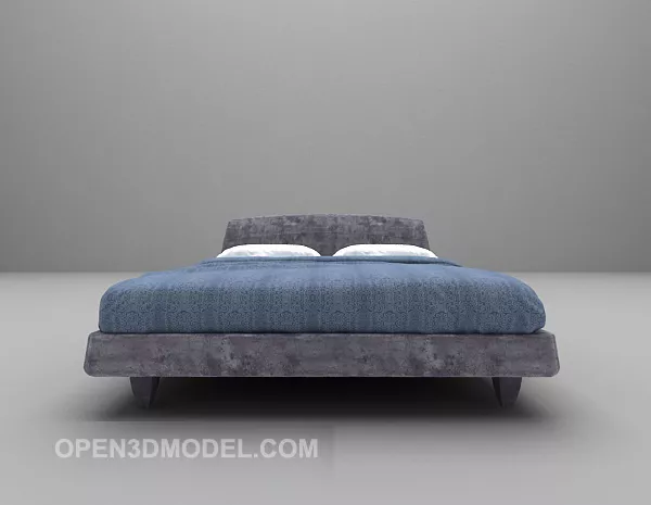 Modern Double Bed Blue Blanket 3d model Modern Double Bed Blue Blanket 3d model