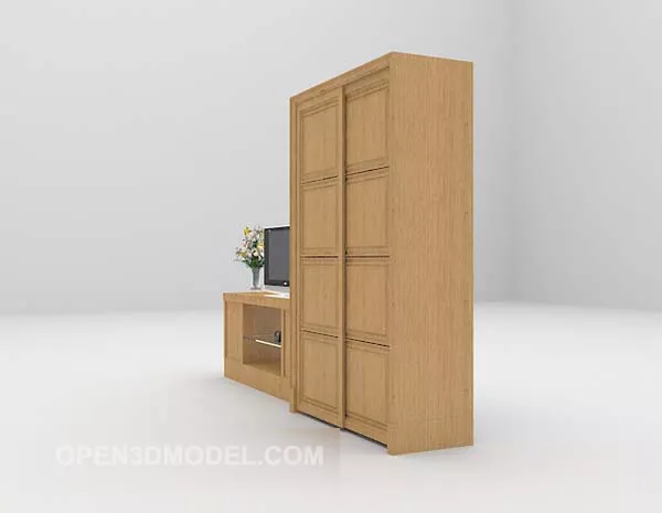 Walnut Wardrobe With Shelf 3d model