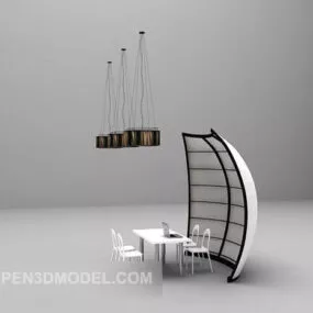 Table And Chair Hanging Lamp Combination 3d model