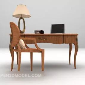 Chinese Desk Wooden With Chair 3d model