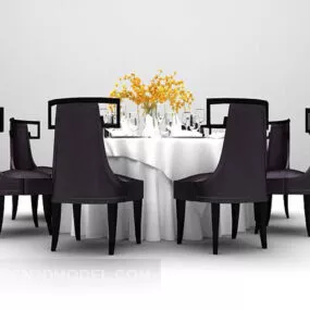 European Black Wooden Dining Table Large Size 3d model