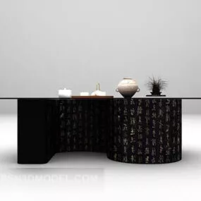 Glass Top Wooden Coffee Table 3d model