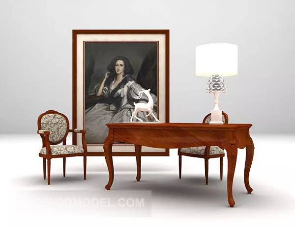 Table And Chair European Style With Painting 3d model Table And Chair European Style With Painting 3d model