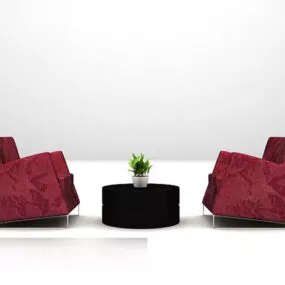 Red Velvet Sofa Chair With Round Table 3d model
