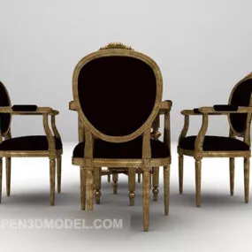 European Vintage Wooden Table And Chair 3d model