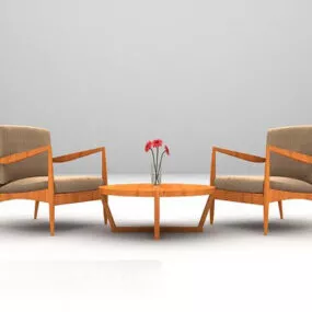 Wood Table And Chair Modern Combination 3d model