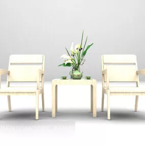 White Wood Table And Chair Combination 3d model