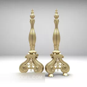 European Brass Candlestick Set-up 3d model