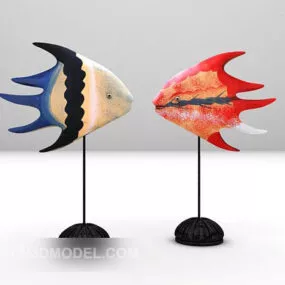 Colored Fish Shaped Sculpture On Stand 3d model