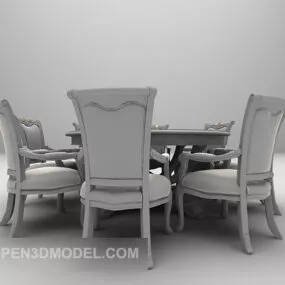 Vintage Wood Dining Table With Chair Set 3d model
