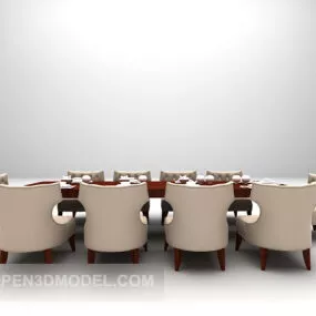 Wooden Large Dining Table Chairs 3d model