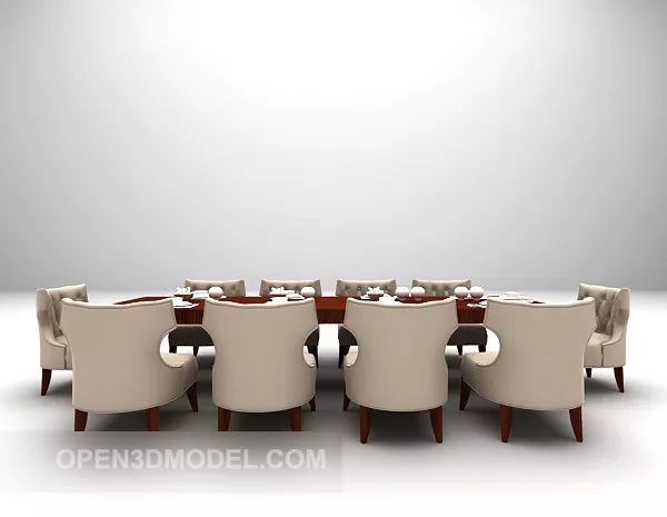 Oak Dining Table Chairs 3d model