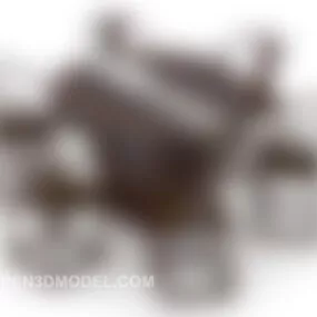 Round Brown Table And Chair Combination 3d model