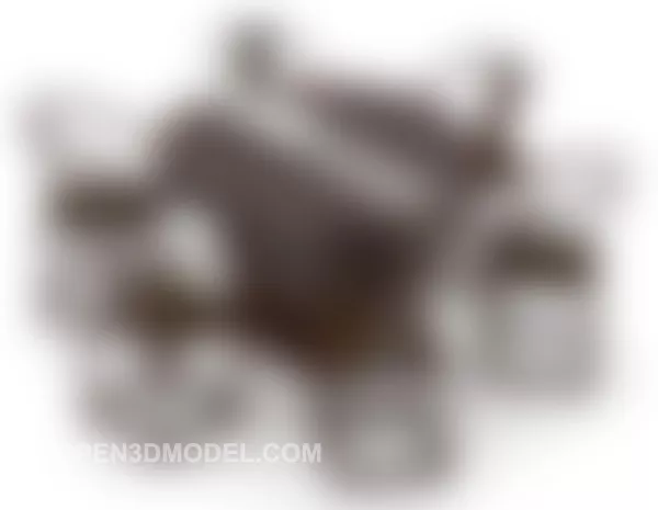 Round Brown Table And Chair Combination 3d model Round Brown Table And Chair Combination 3d model