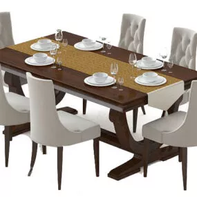 European Table Chairs With Dinning Set 3d model