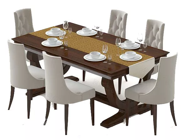 European Table Chairs With Dinning Set 3d model European Table Chairs With Dinning Set 3d model