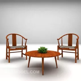 Chinese Wooden Table And Modern Chair 3d model
