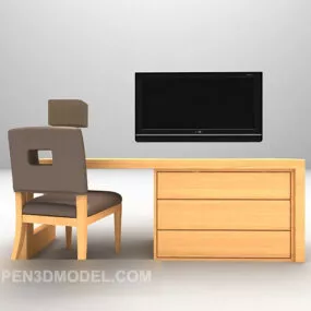 Wood Tv Cabinet With Chair 3d model