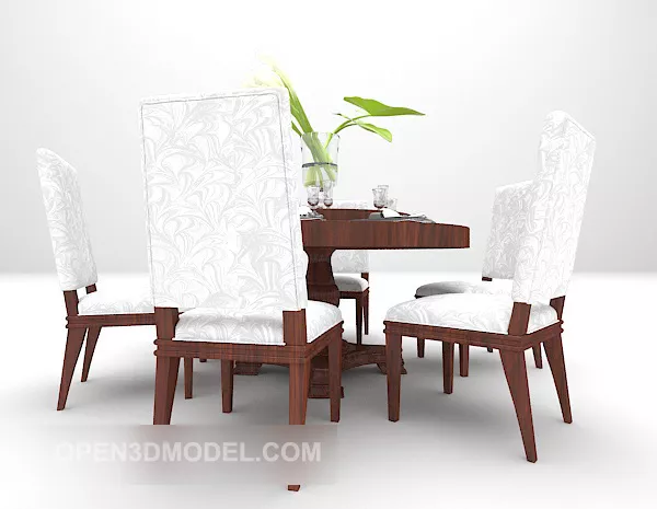Brown Wooden Dining Table With Chair 3d model Brown Wooden Dining Table With Chair 3d model