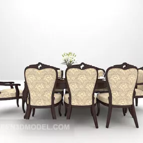 Wooden Dining Table Chair European 3d model