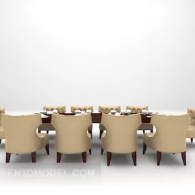 European Brown Table With Chair 3d model