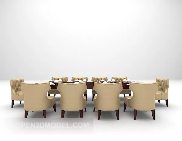 European Brown Table With Chair 3d model European Brown Table With Chair 3d model