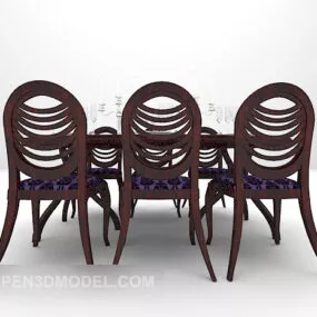 European Table With Wood Chair 3d model