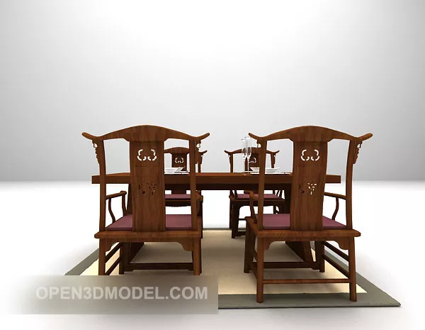 Rustic Dining Room Chair Table Set 3d model