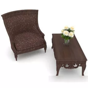 Wooden Retro Table And Chair Set 3d model