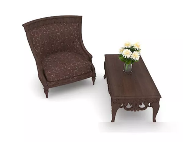 Wooden Retro Table And Chair Set 3d model Wooden Retro Table And Chair Set 3d model