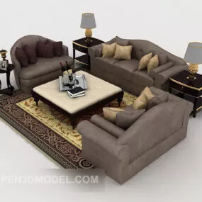 European Gray Home Wooden Combination Sofa 3d model