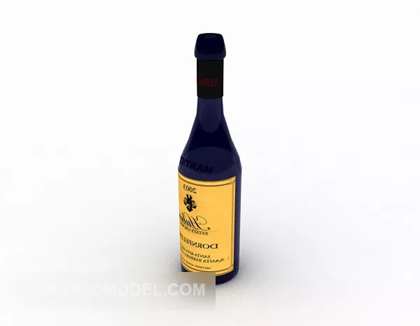 Wine Bottle With Plate Of Fruit 3d model