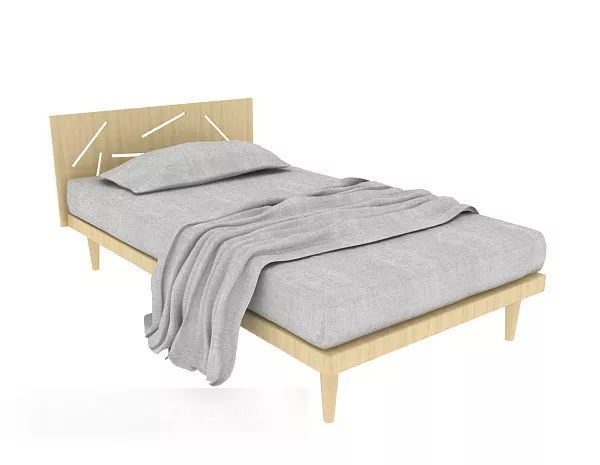 Grey Wooden Single Bed 3d model Grey Wooden Single Bed 3d model