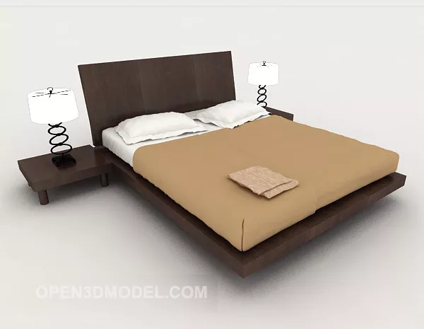 Simple Casual Brown Double Bed V1 3d model Simple Casual Brown Double Bed V1 3d model
