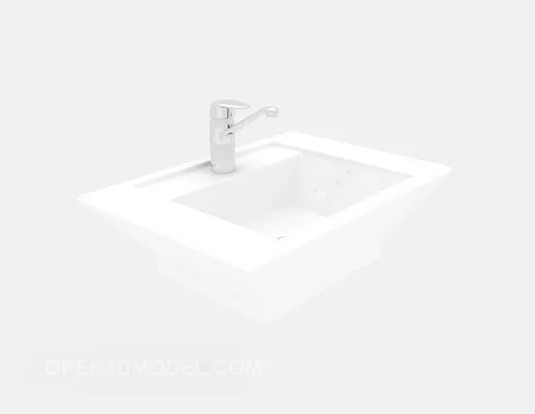 Antique Wash Basin With Curved Mirror 3d model
