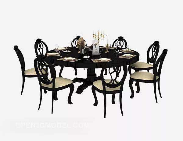 American Party Table Chairs 3d model American Party Table Chairs 3d model