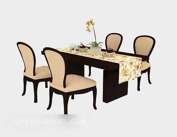 American Four-person Dining Table Chair 3d model American Four-person Dining Table Chair 3d model