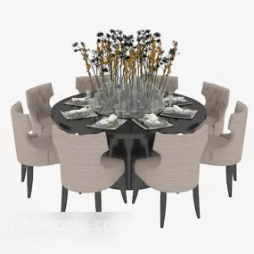 American Round Dining Table Chair 3d model