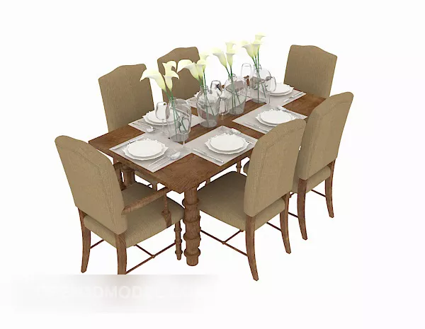 American Six-person Table Chair 3d model American Six-person Table Chair 3d model
