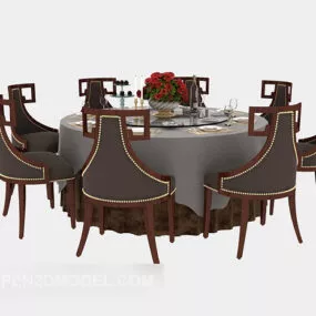 American Solid Wood Dining Table Chair 3d model